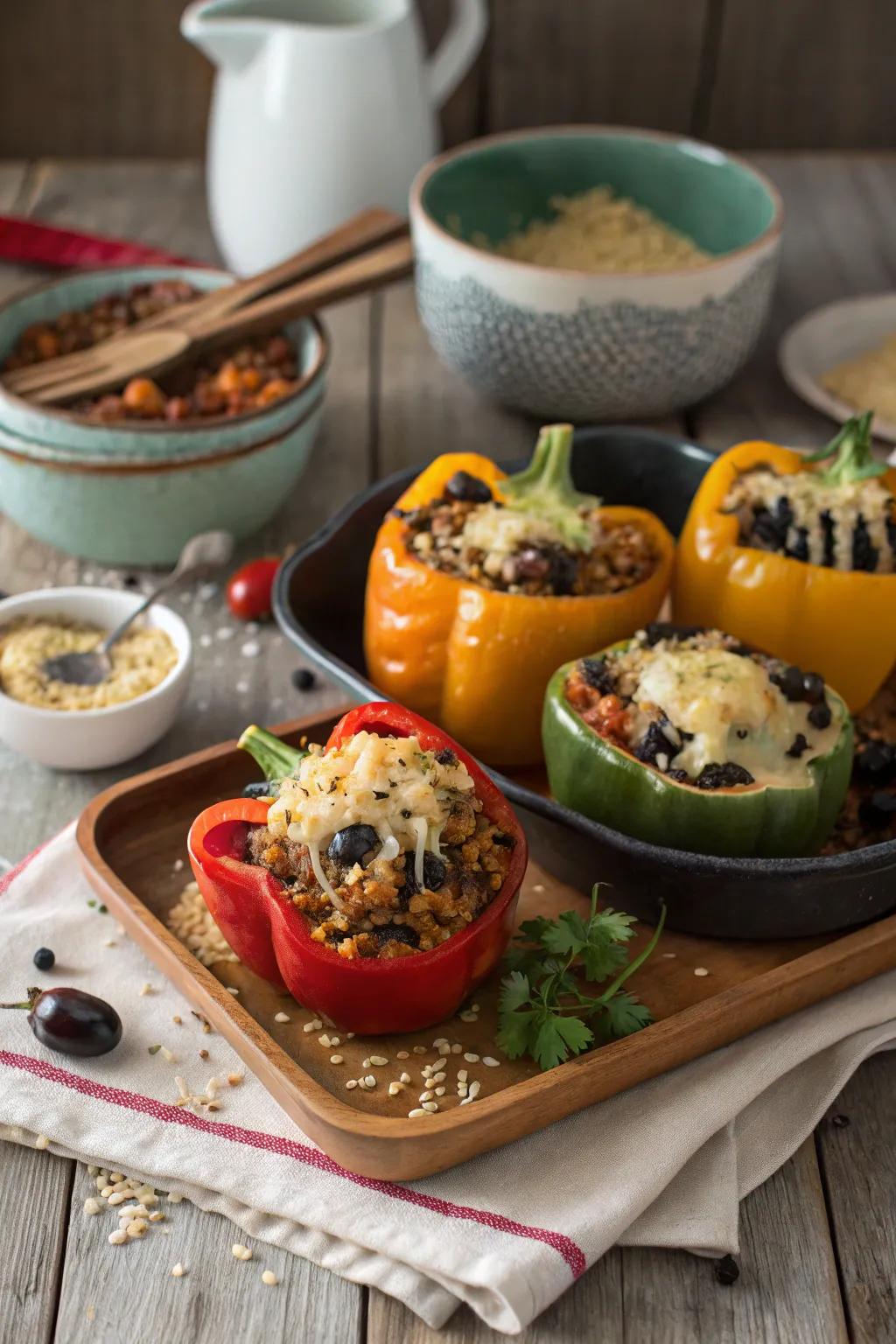 Vibrantly stuffed bell peppers, ready to appease your late-night desires.