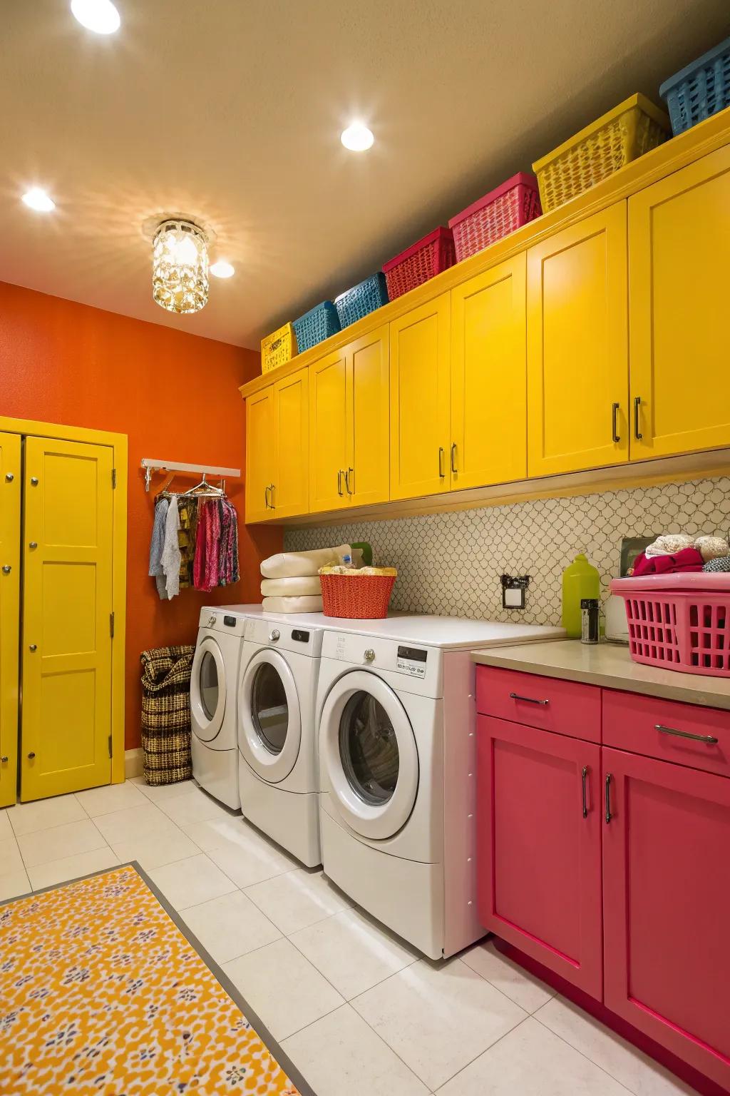Bright cabinets can make your laundry room a happy place.