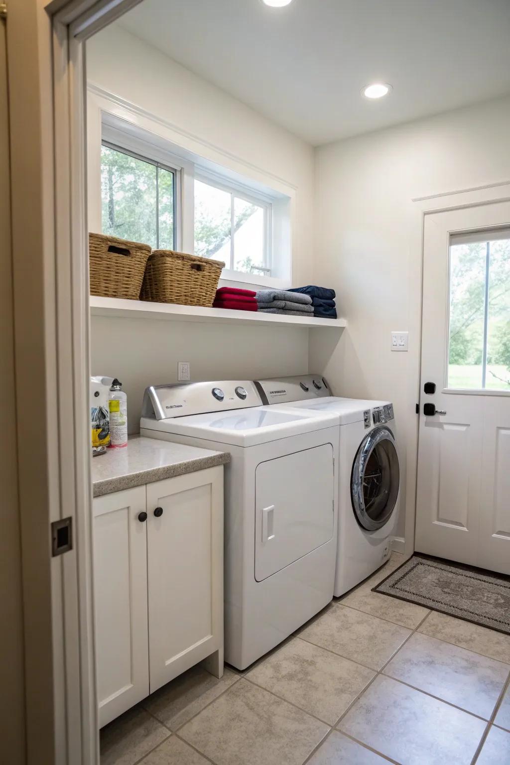 A convenient countertop makes laundry duties more effective.