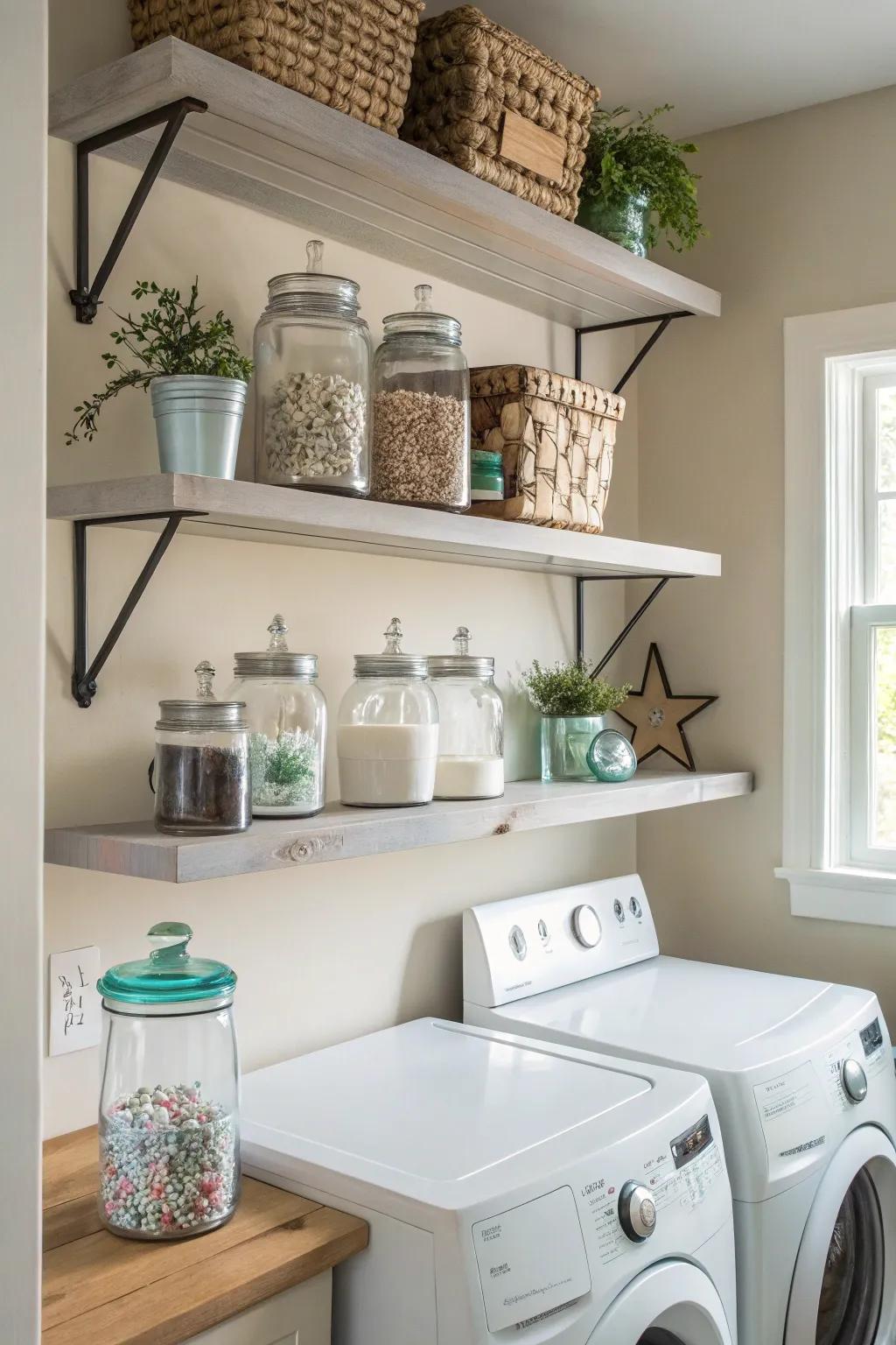 Display ledges offer both charm and functionality.