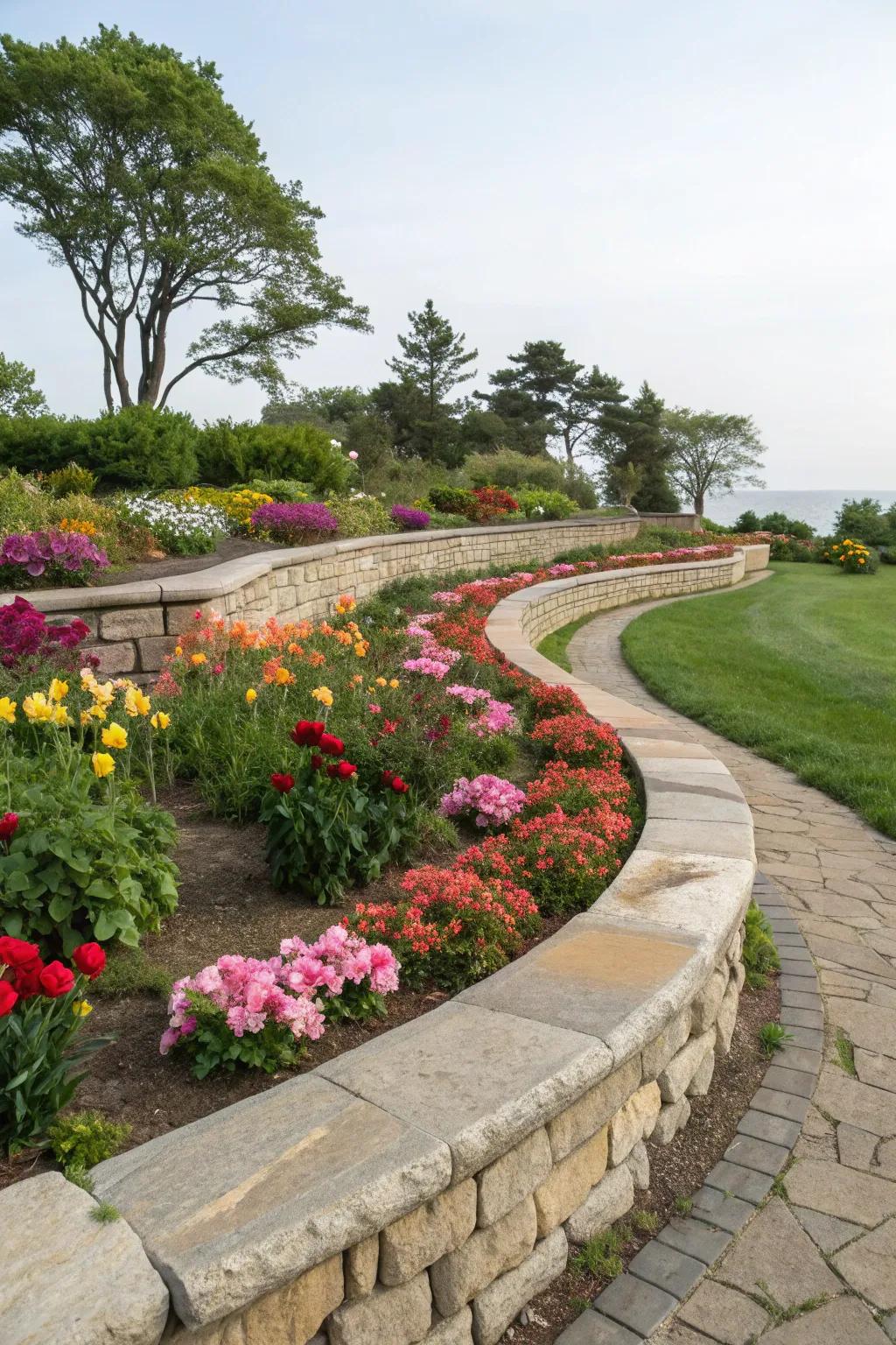 Sophisticated curved edges marked by natural stones.