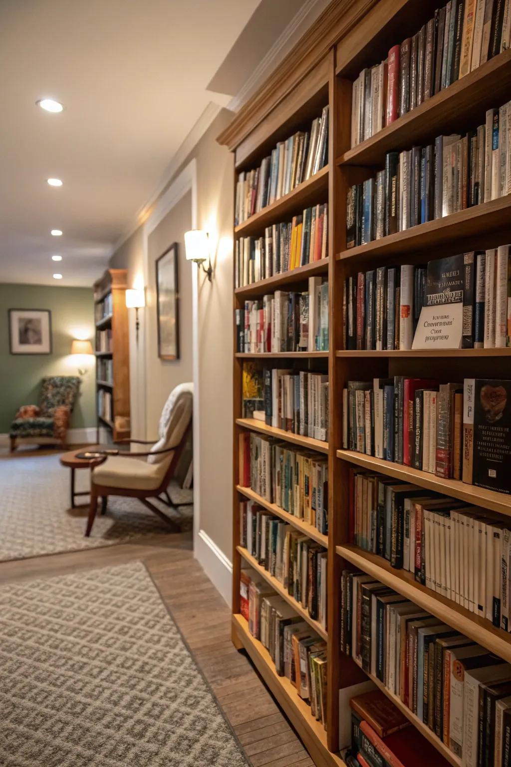 Elegant floor-to-ceiling bookshelves that make a statement.