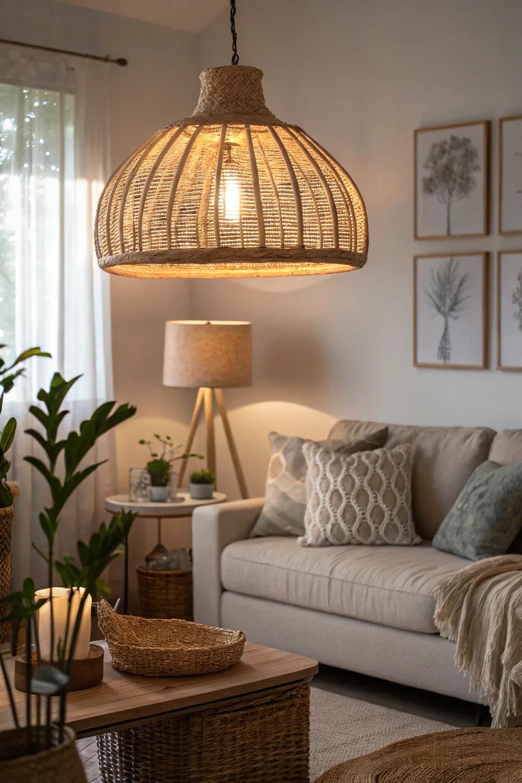 Natural fiber pendants bring organic texture into your area.