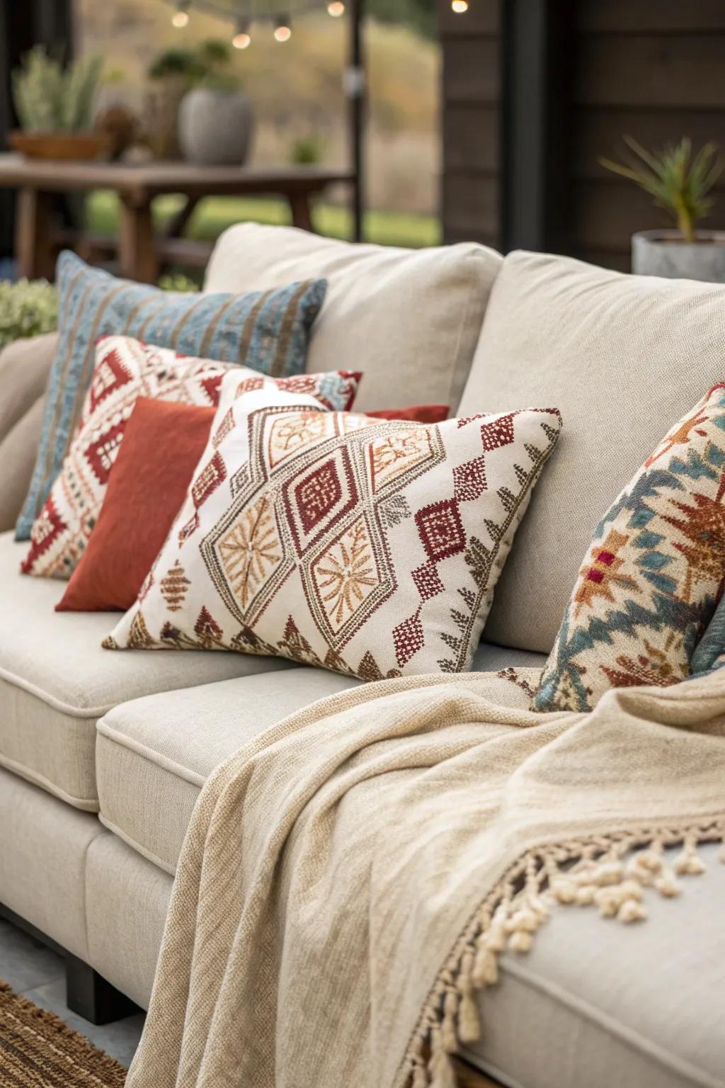 Layered textiles transform a sectional into an inviting, cozy sanctuary.