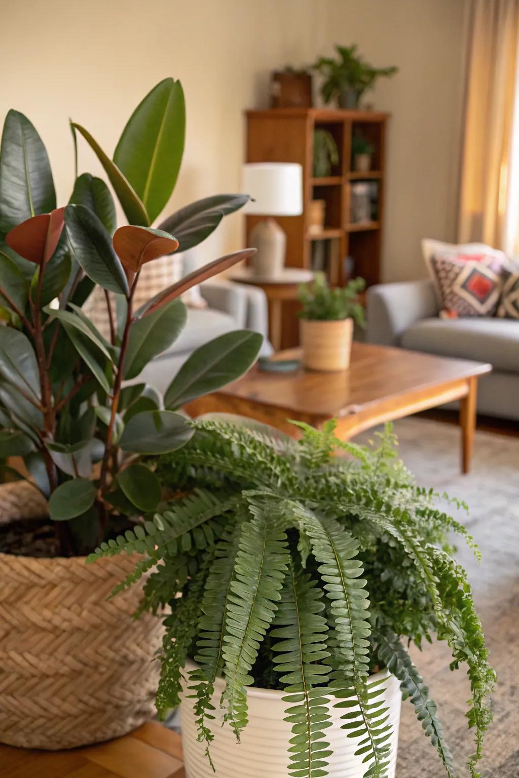 Contrast between polished and refined plant textures.