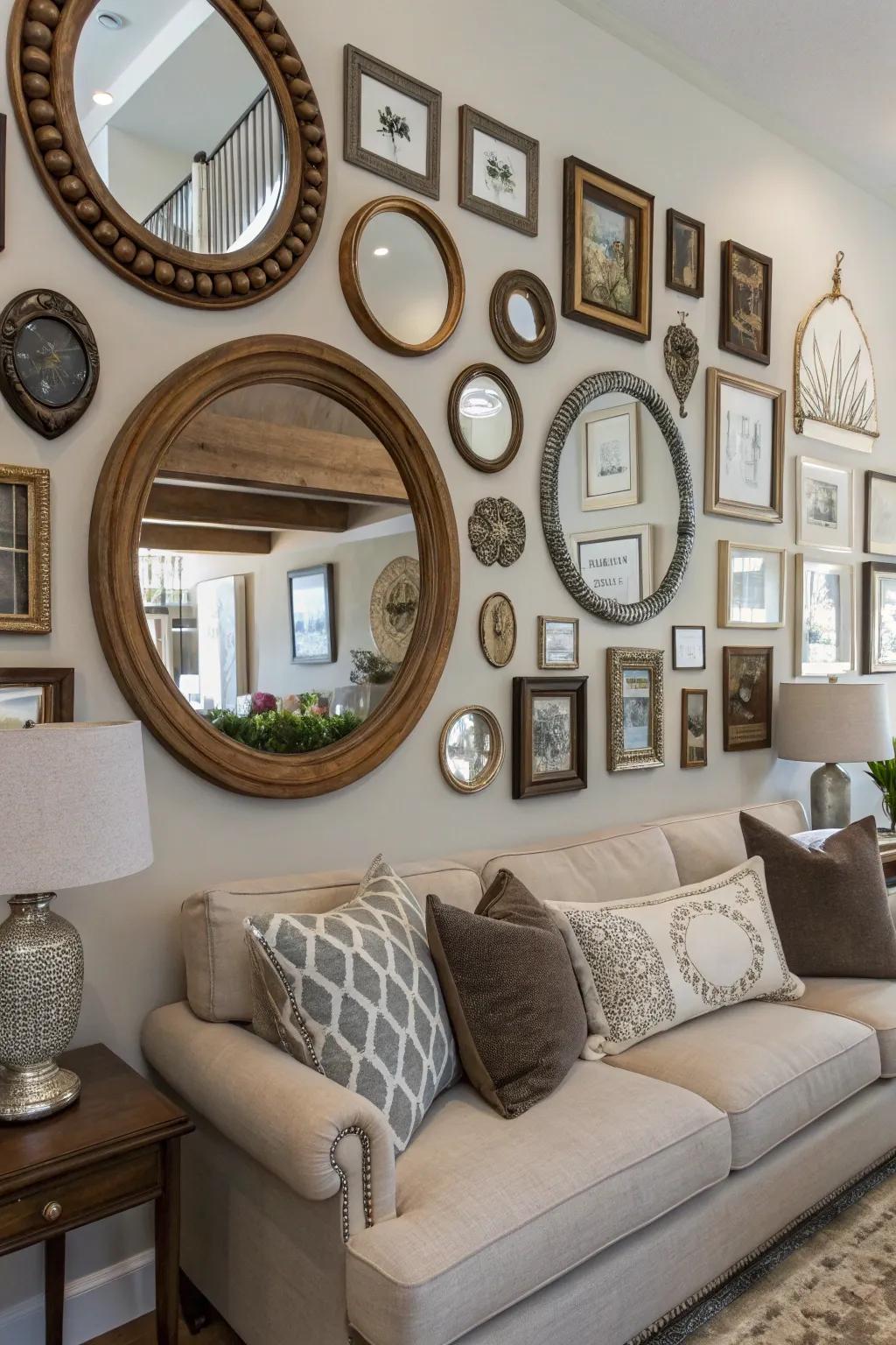 Convey your individual taste with a varied collection of mirrors on your gallery wall.