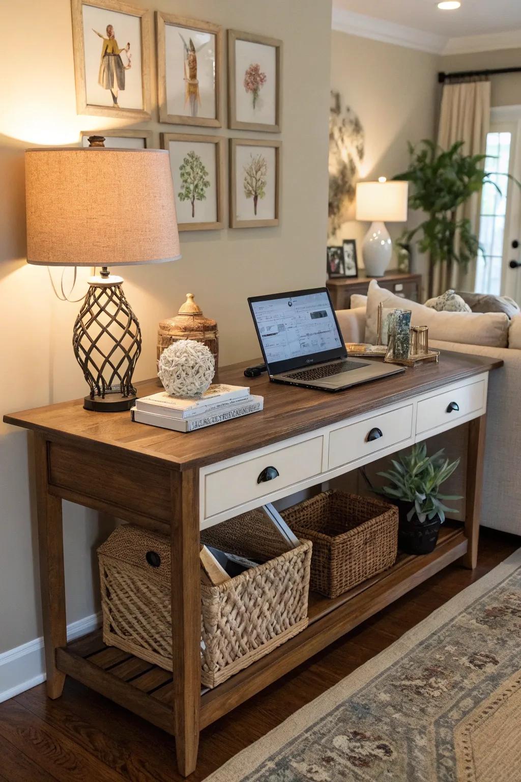 Using area well with furniture that has two purposes.