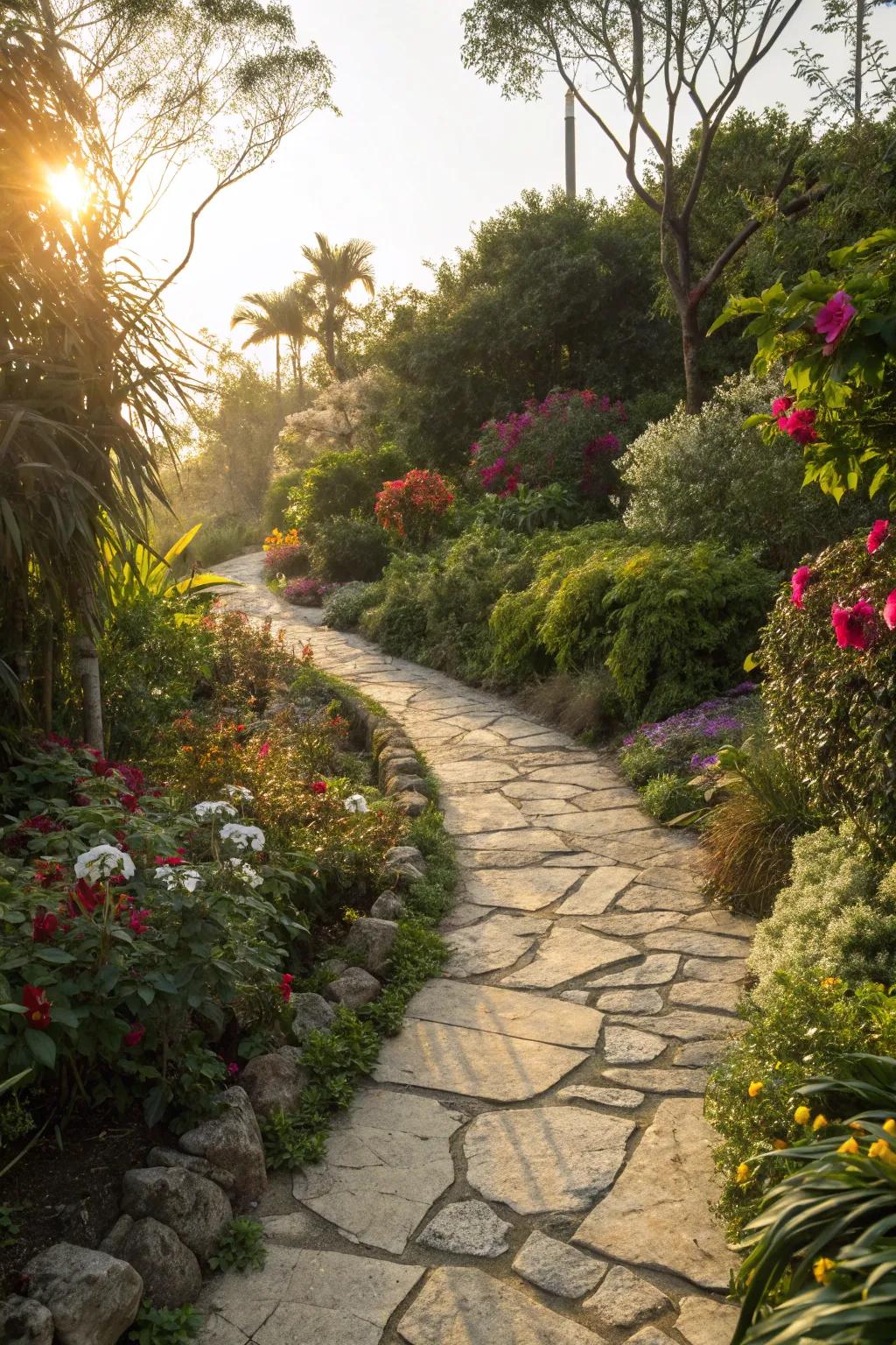 A lovely stone path that elevates garden beauty with little upkeep.