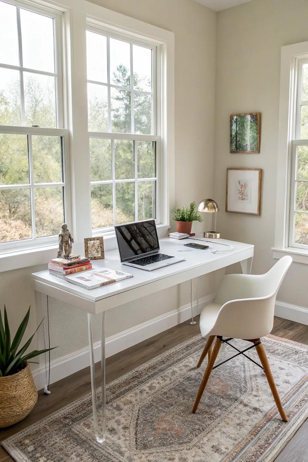 A clear acrylic desk introduces clarity and flair to your office.