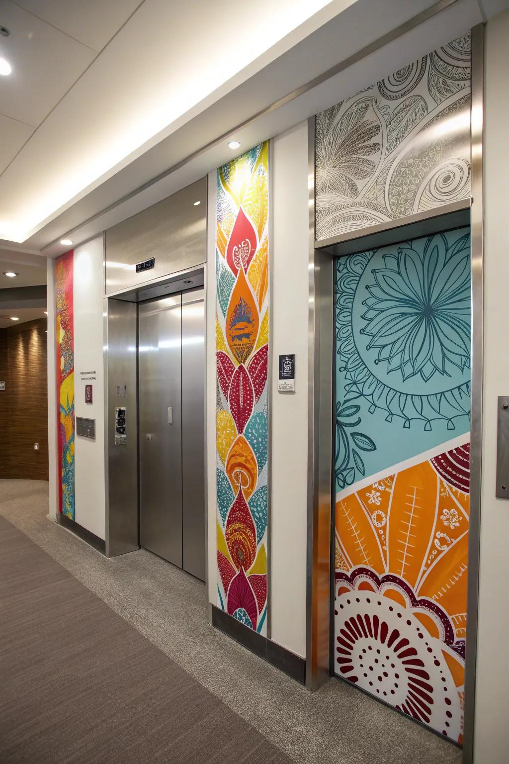 Artistic flair lends a personal touch to this elevator's interior.