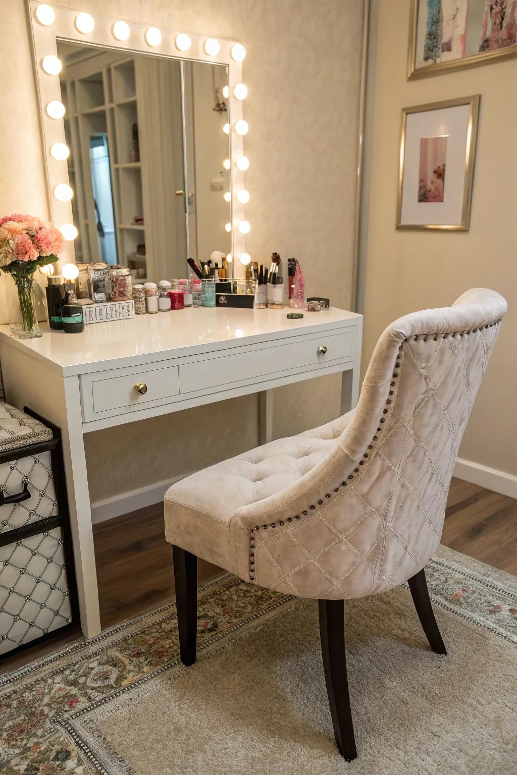 A chic chair merges comfort with elegance.