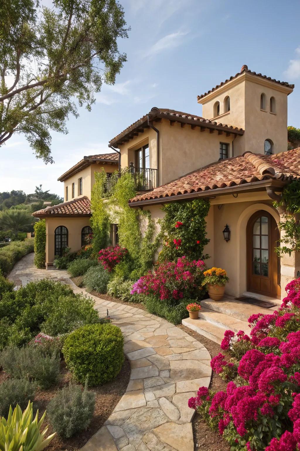 Barrel tiles give a Mediterranean touch to this mansard roof.