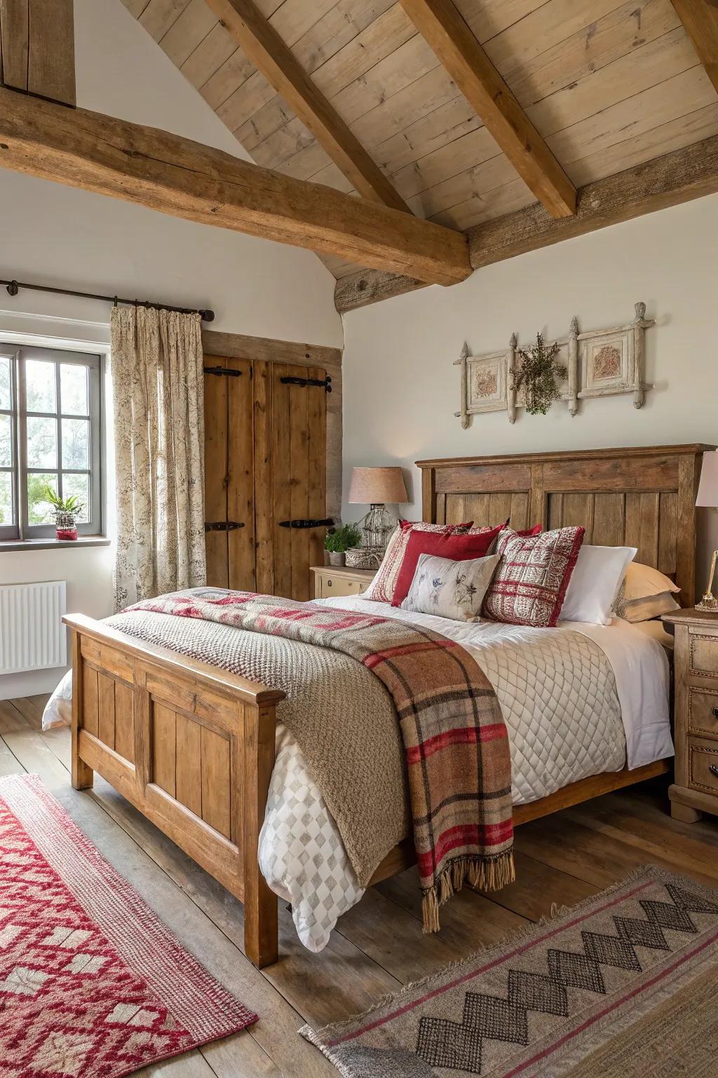 Inviting farmhouse bedding that showcases layered textures for added warmth