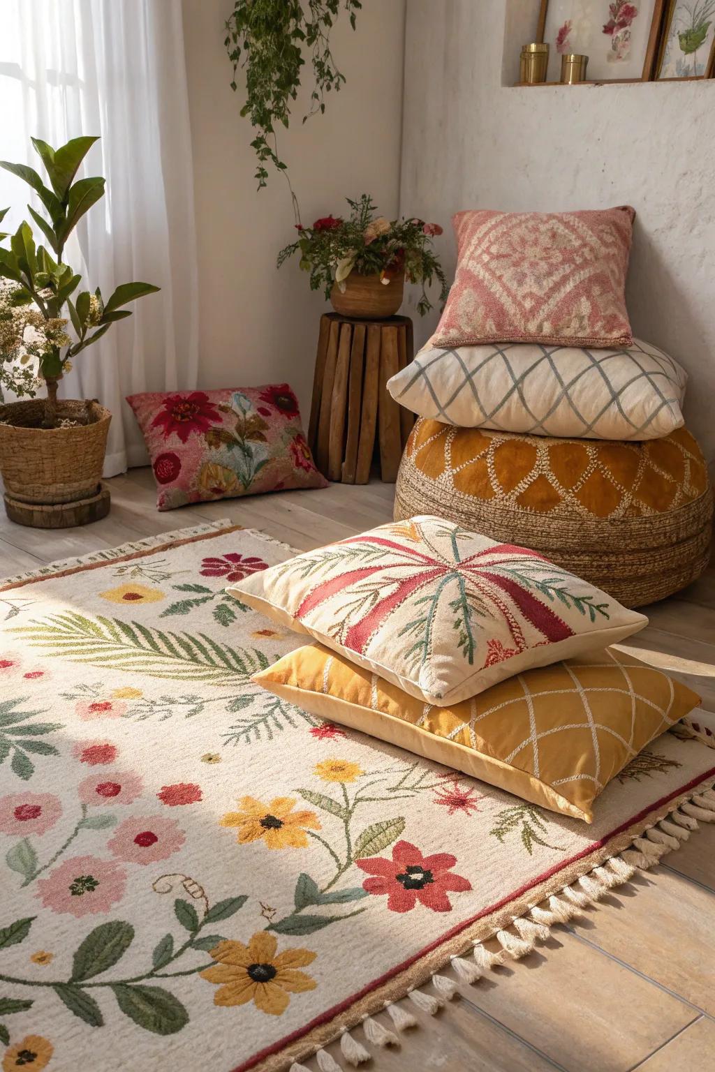 A stunning fusion of textures and motifs generates a cozy atmosphere.