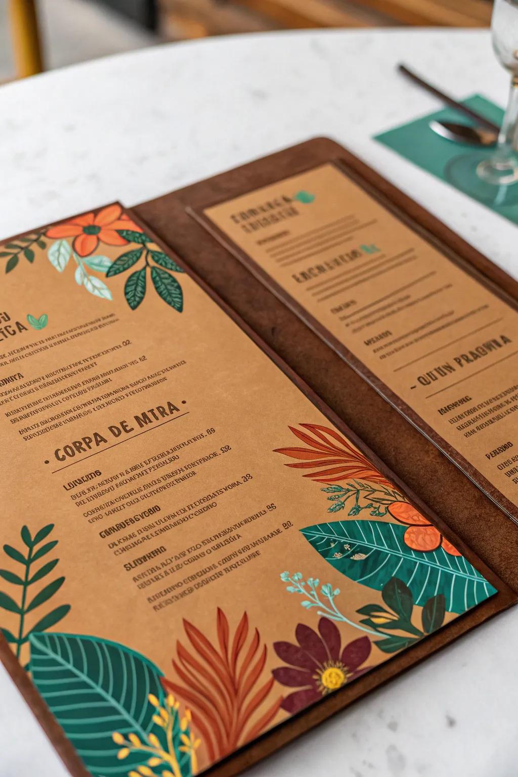 A cohesive integration of natural and vibrant colors for striking menus.