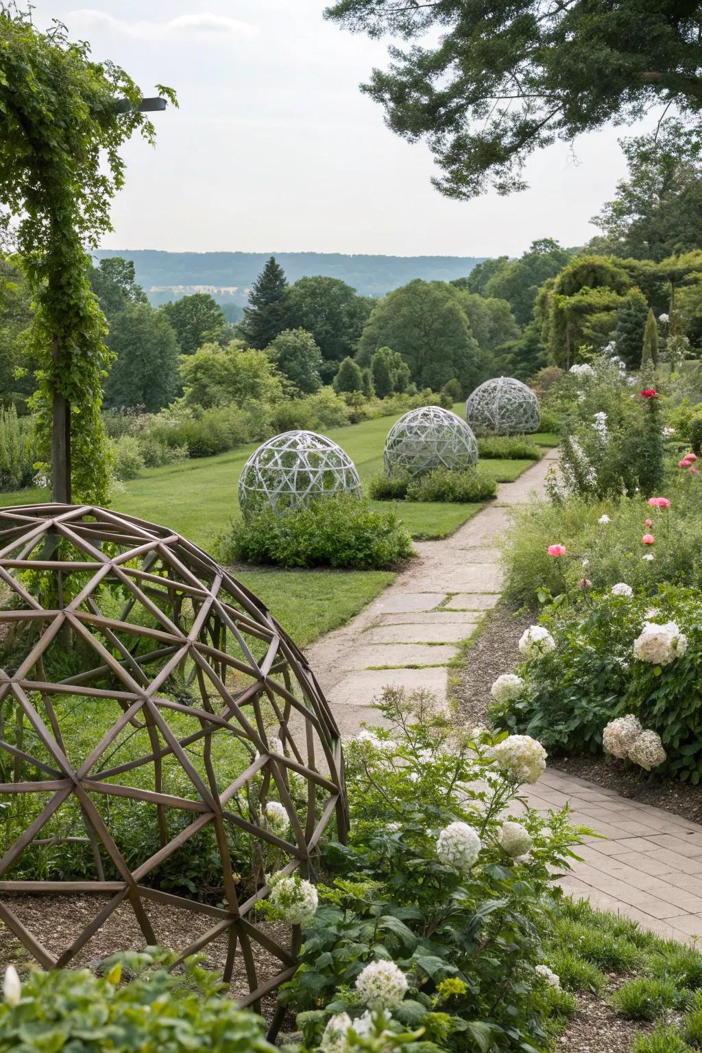 Geometric orbs create a striking focal point.