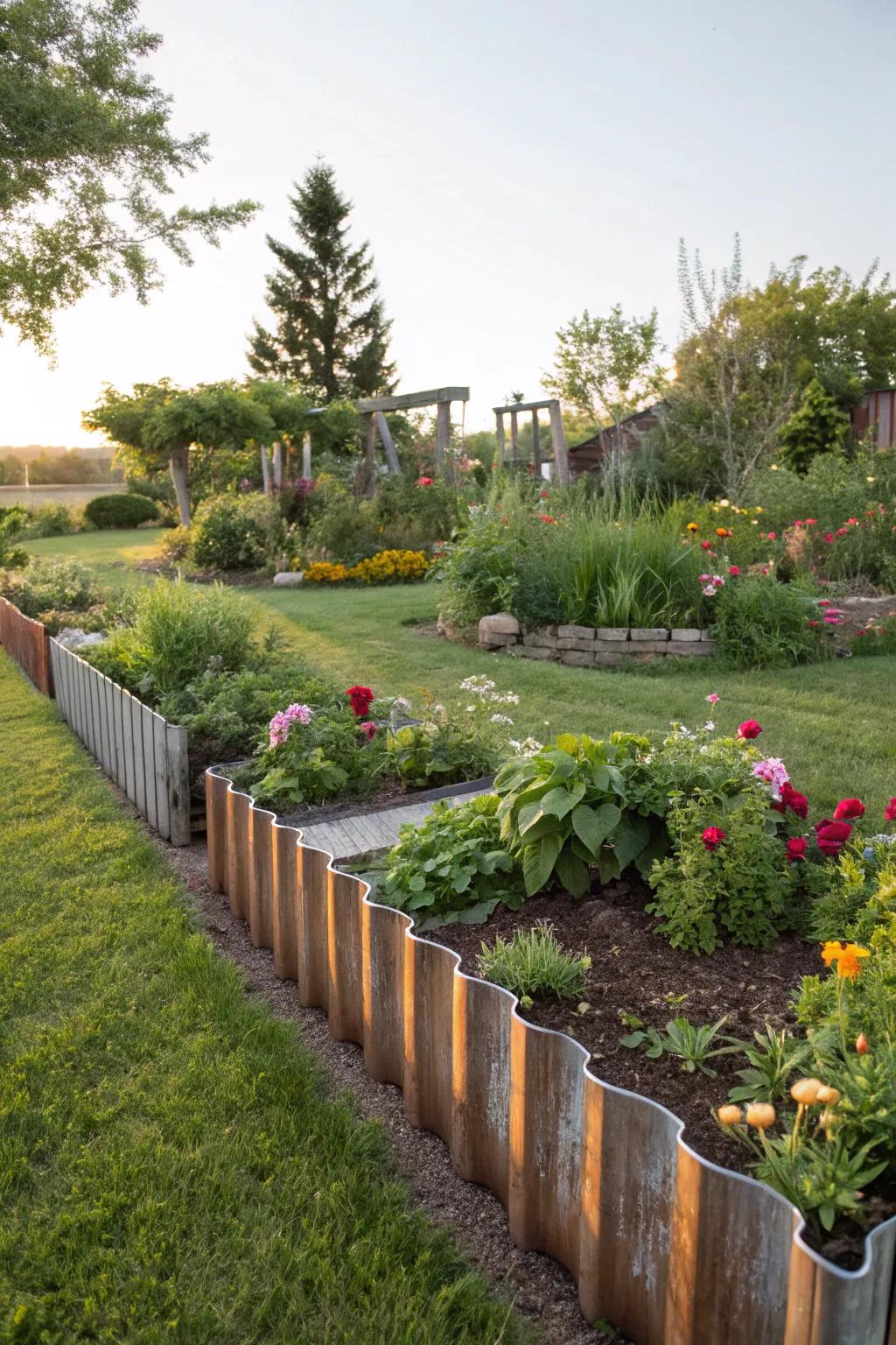 Personalized metal edging contributes a personal touch to garden design.