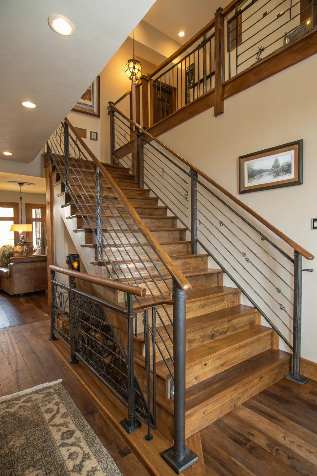 This metal and timber stairway harmoniously combines warmth and contemporary design.