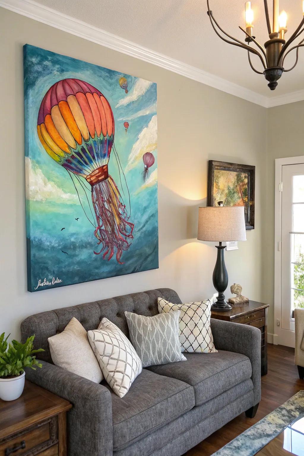 A hot air balloon transitions into a jellyfish, infusing charm into your home.