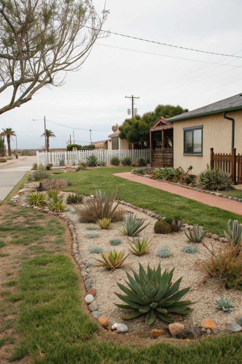 Minimalist planting with succulents and grasses keeps the space tranquil.