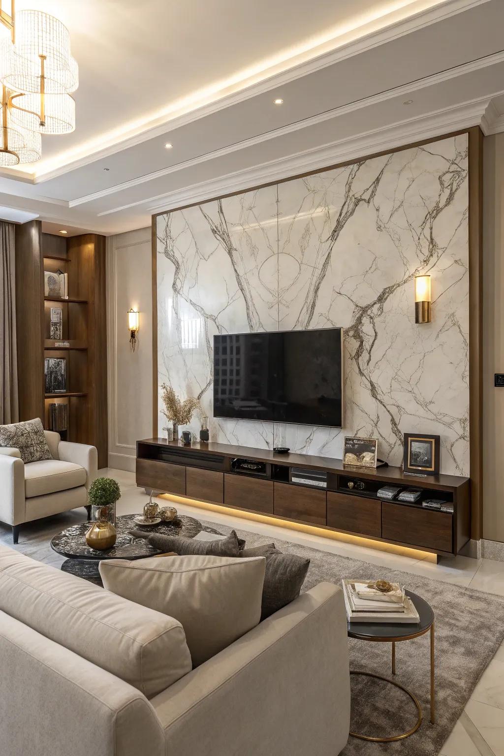 Stone Facade brings a luxurious feel to the TV wall.