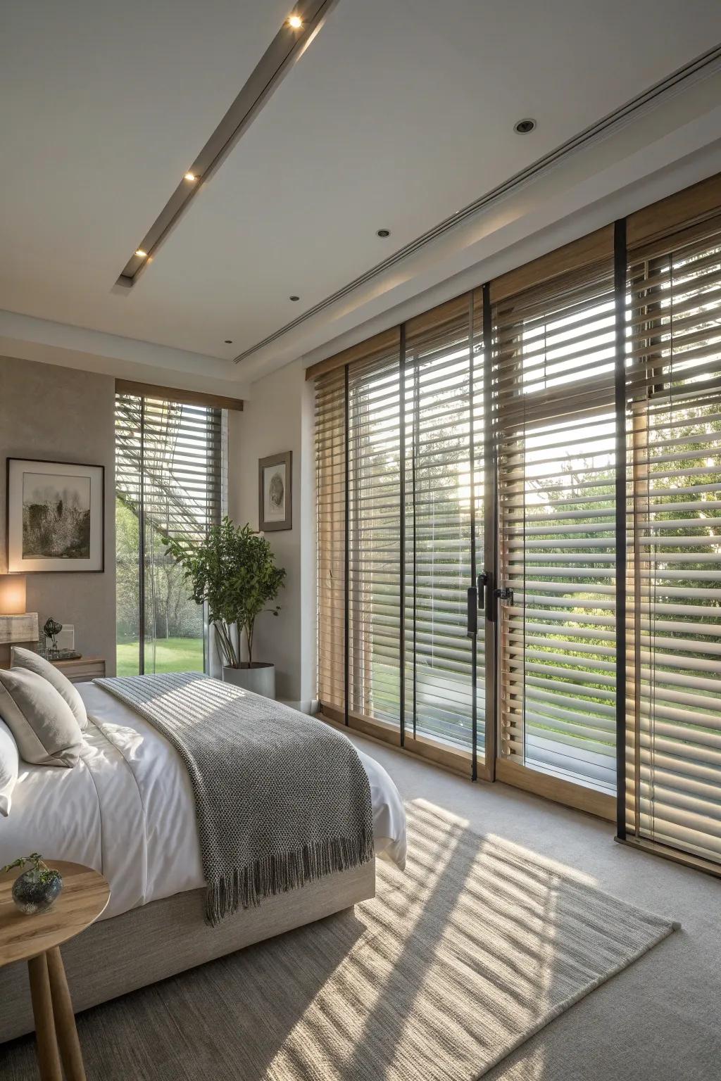 Adaptable slat blinds in a contemporary setting
