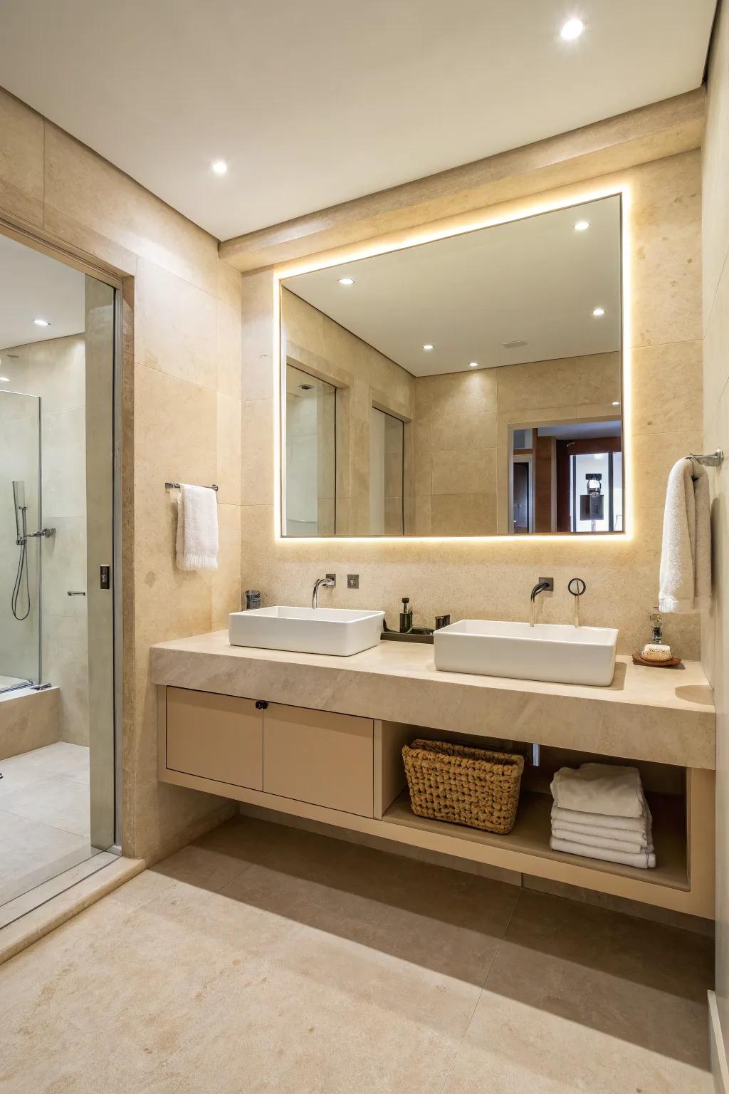 Looking glasses create an illusion of space and light in your bathroom.