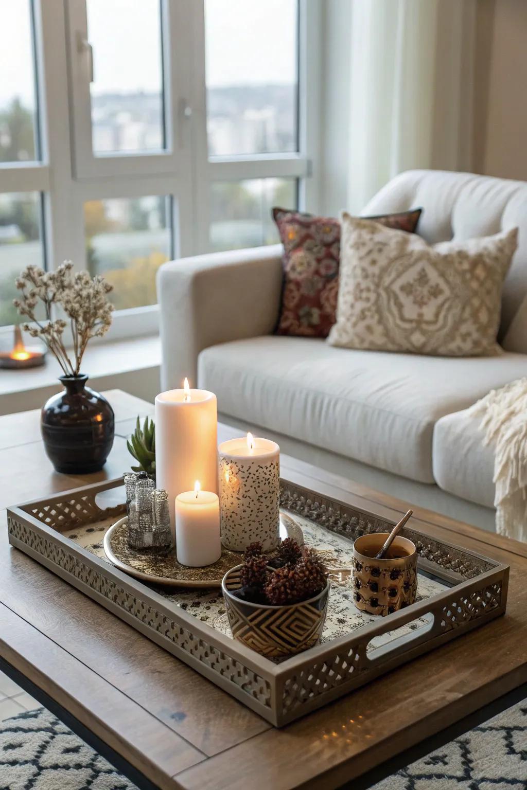 A fashionable plate elevates your coffee table, combining organization with chic design.