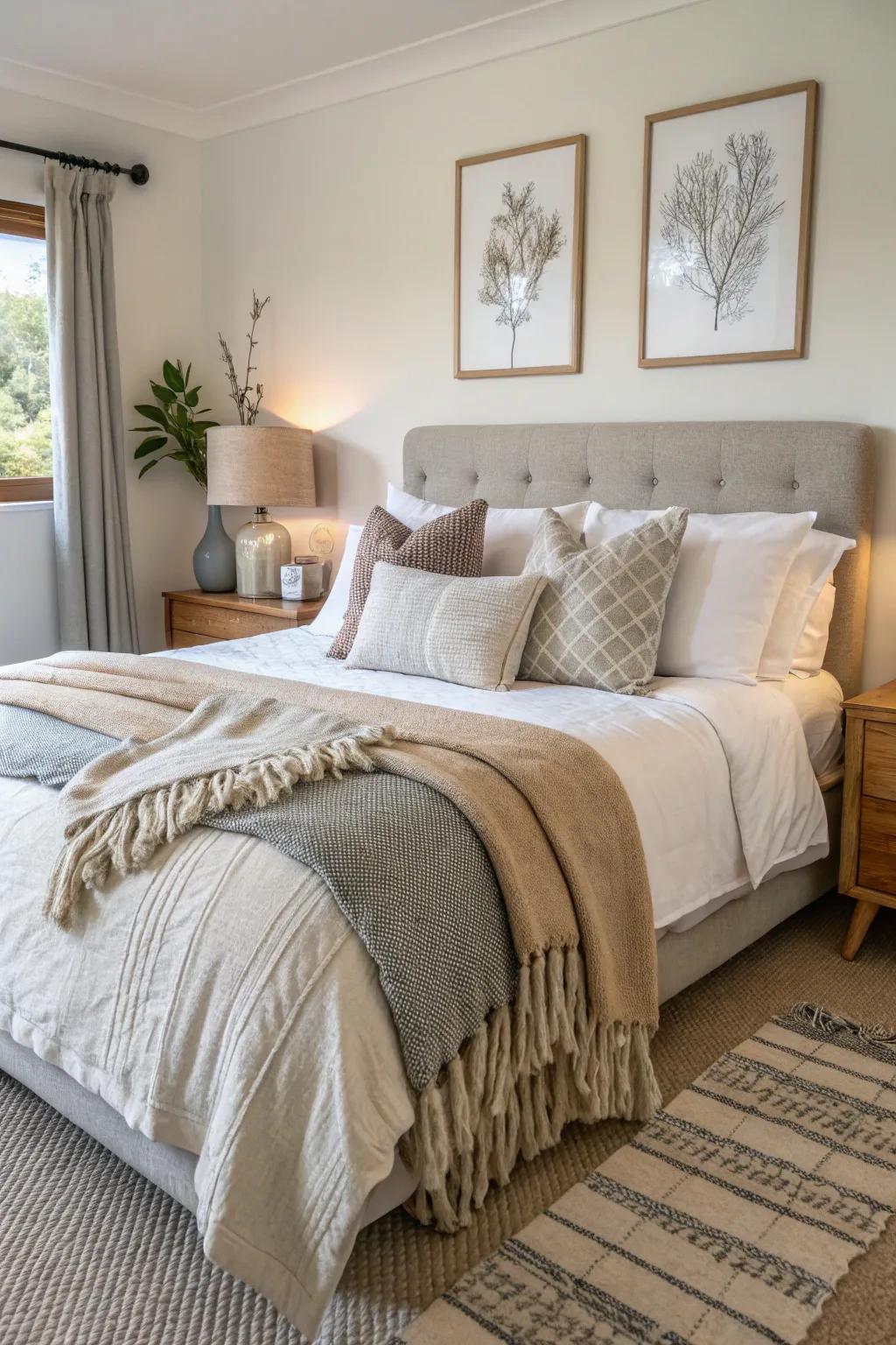 Soft textiles enhance the warmth and comfort of this modern farmhouse guest bedroom.