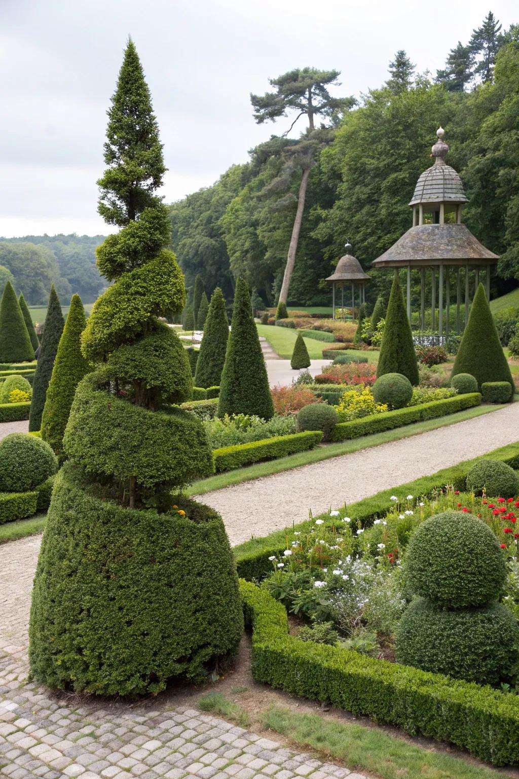 Shrubbery art infuses an element of playfulness and artistry into formal gardens.