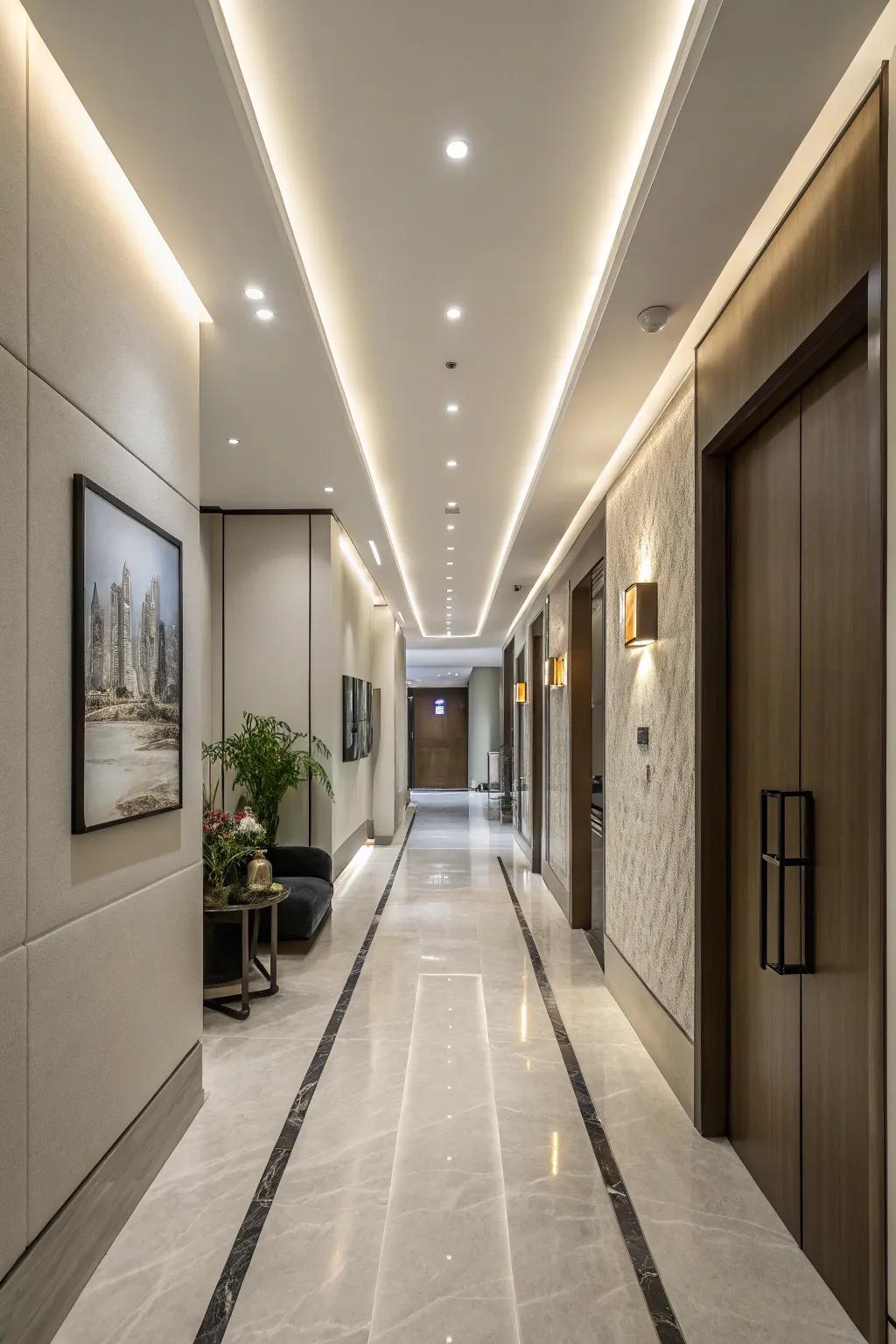 Recessed lighting ensures your hallway design remains clean and streamlined.