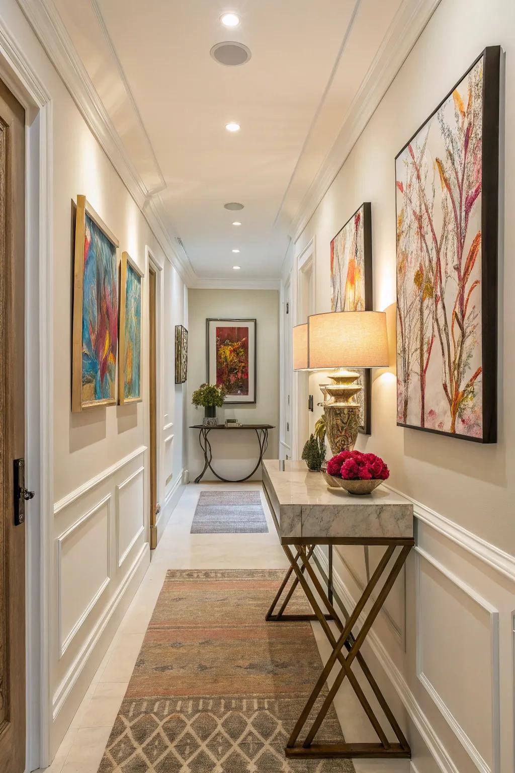Artwork brings vibrancy and character to a hallway.