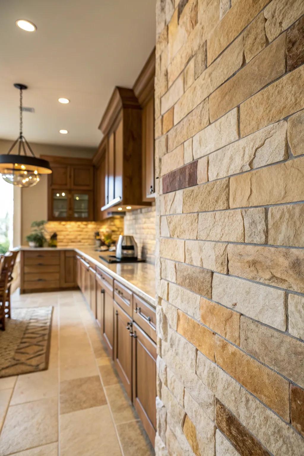 Unprocessed rock tiles give your kitchen an earthy elegance.