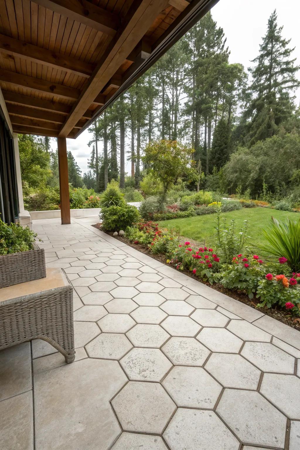 Hexagon tiles introduce a lively yet stylish pattern.