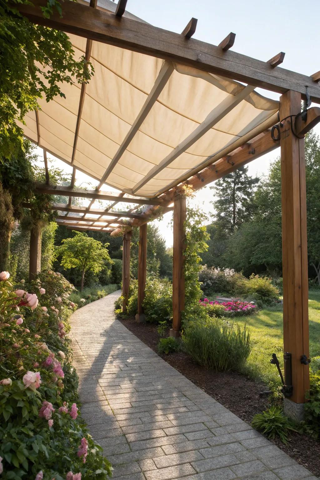 Enjoy flexible shade with an awning arbor.