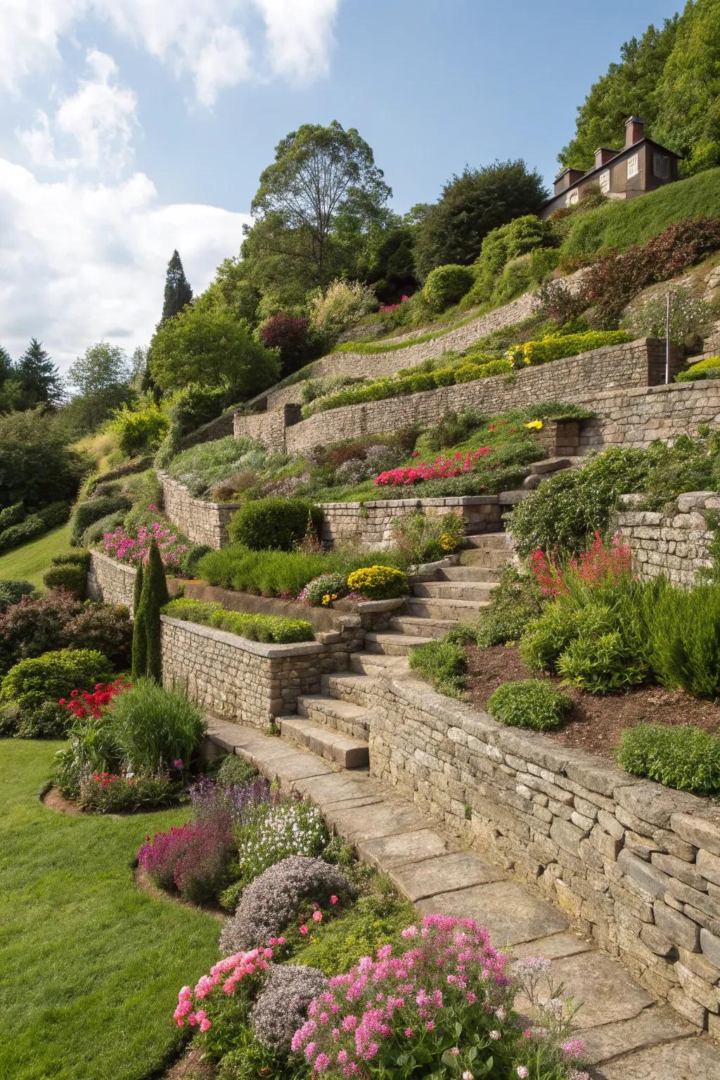 Tiered landscaping introduces depth and charm to your garden.