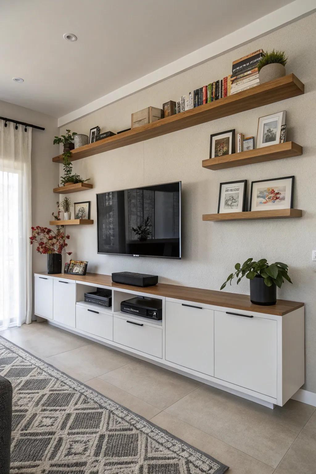 Elevated surfaces provide panache and storage without clutter.