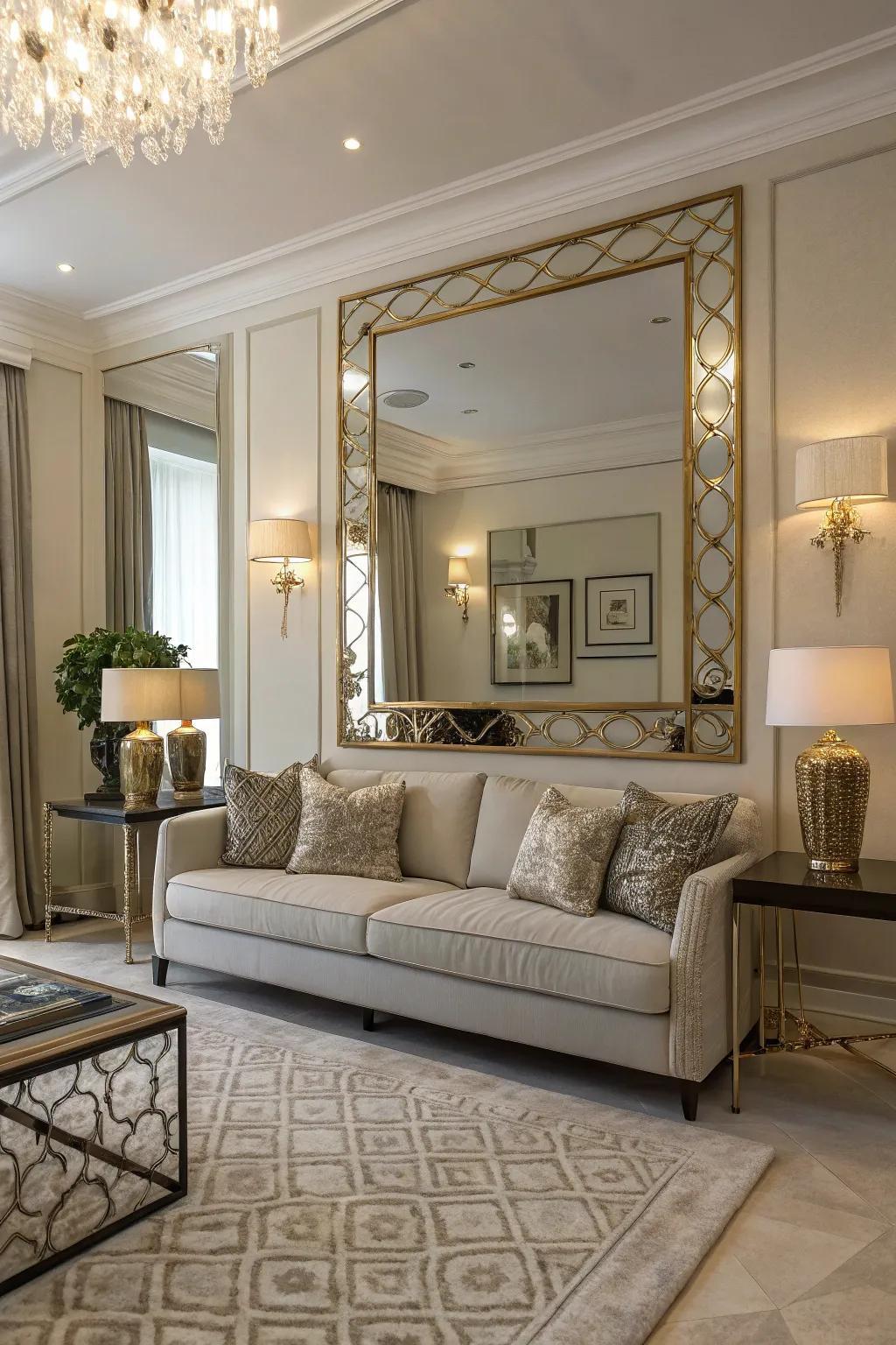 Mirrors conjure the impression of an augmented area.