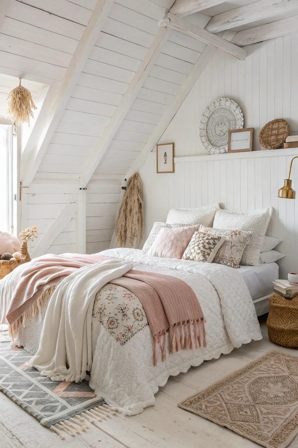 Varied textures infuse a white room with warmth and depth.