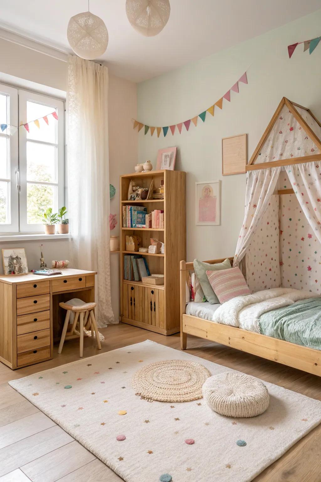 Natural materials contribute to a serene and inviting atmosphere.