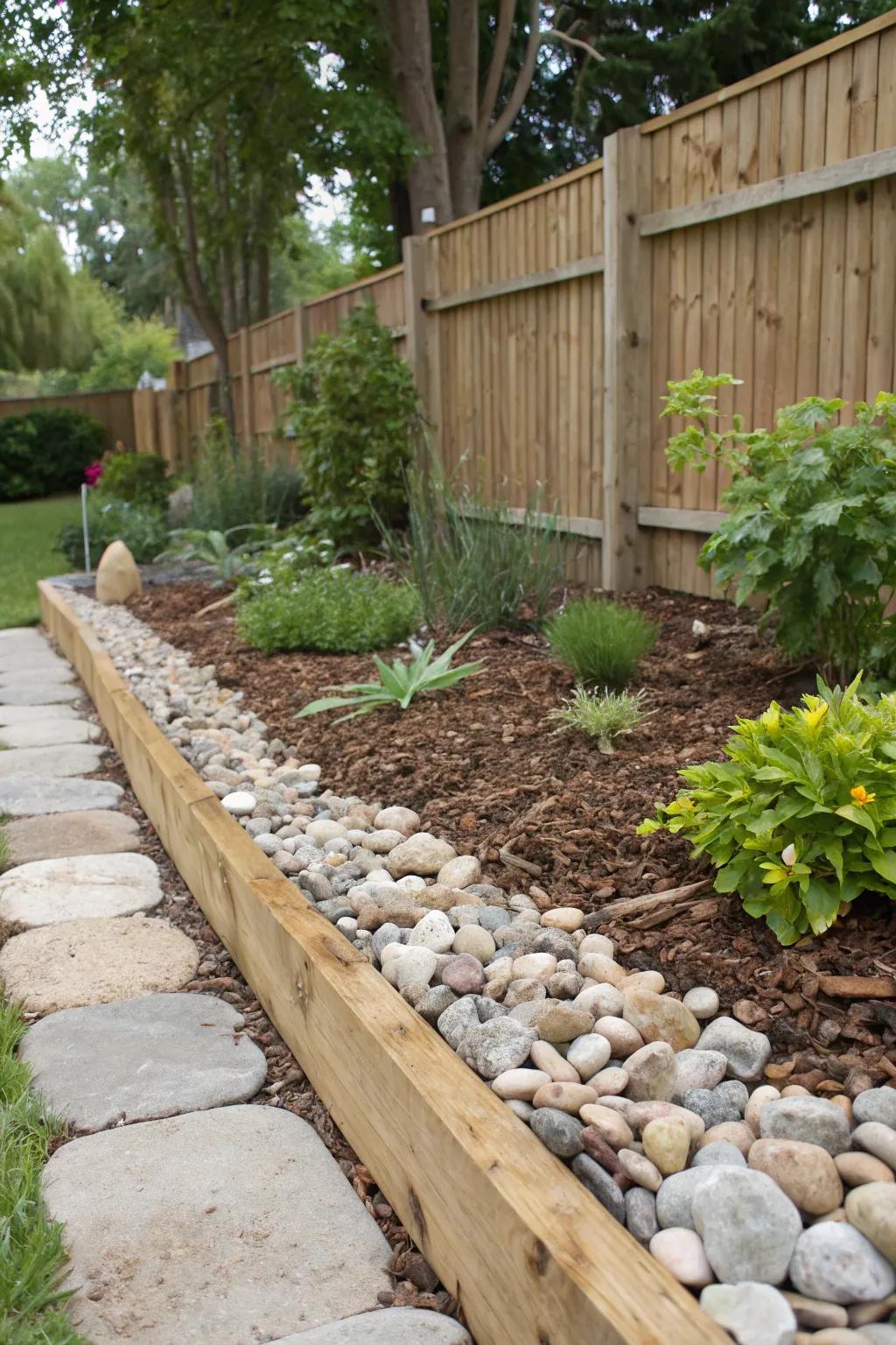 A mix of materials enriches the visual appeal of garden borders.