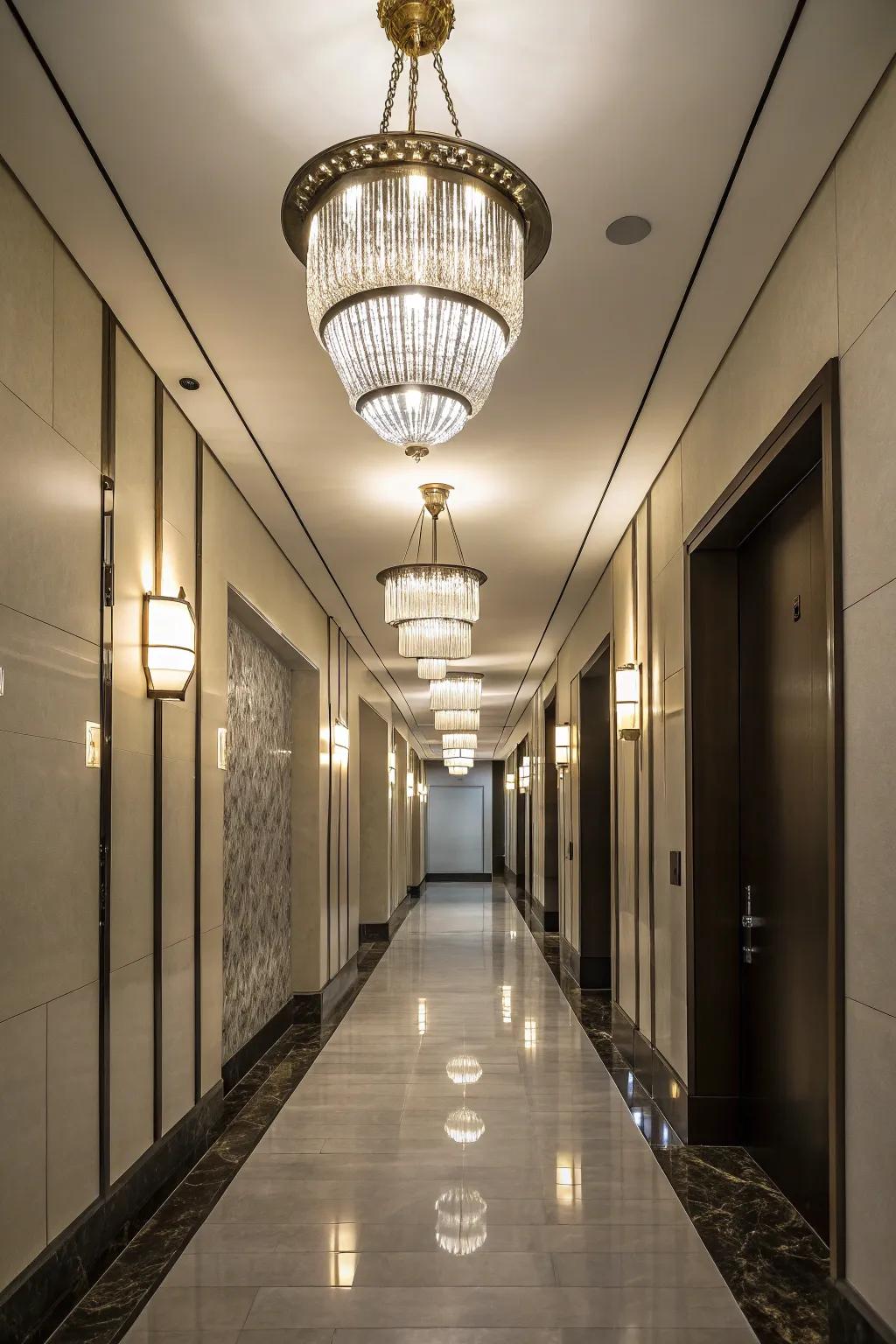 Illumination is crucial for boosting the atmosphere of a narrow hallway.