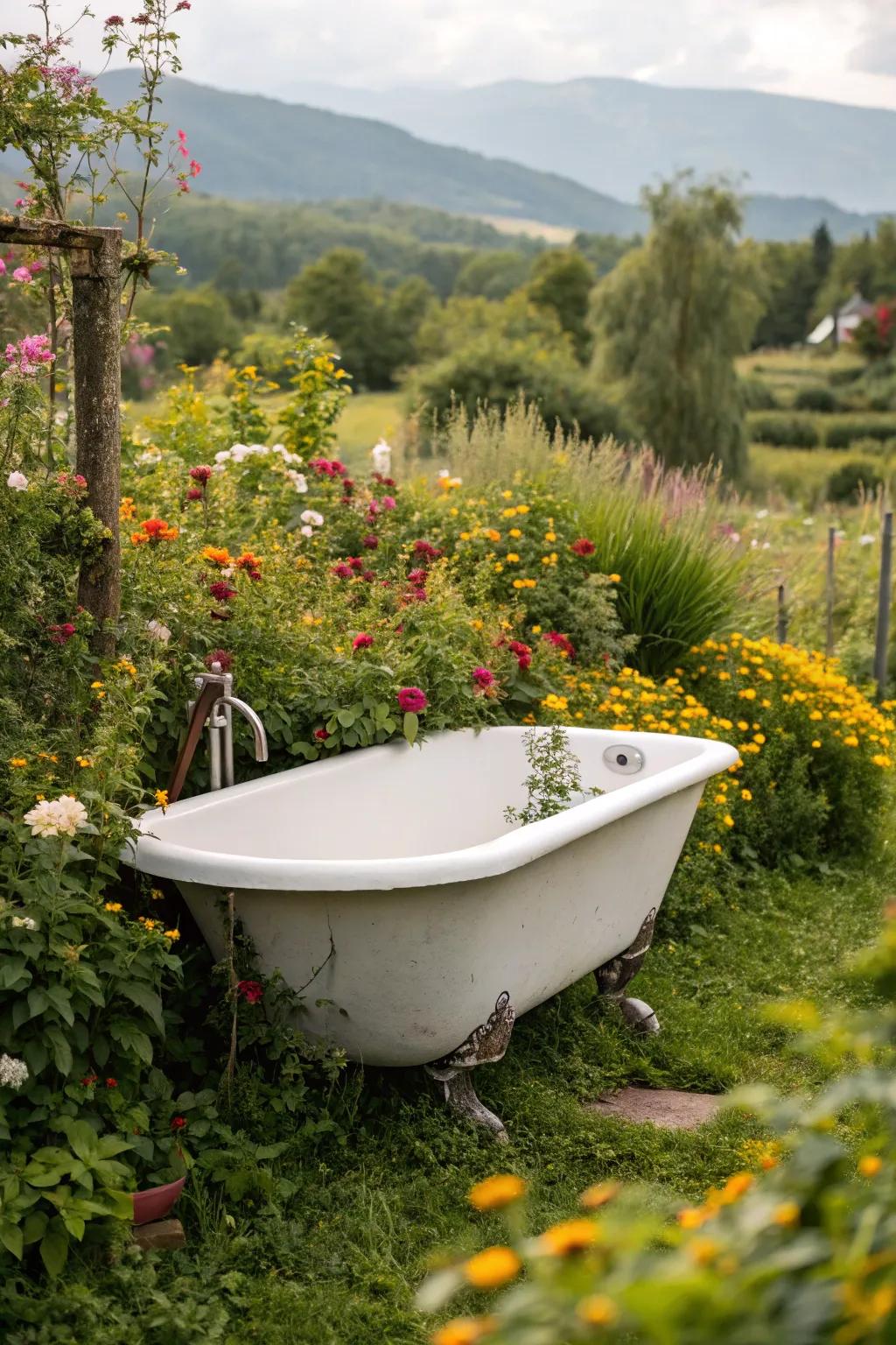 Add classic allure with a traditional clawfoot tub in your garden.