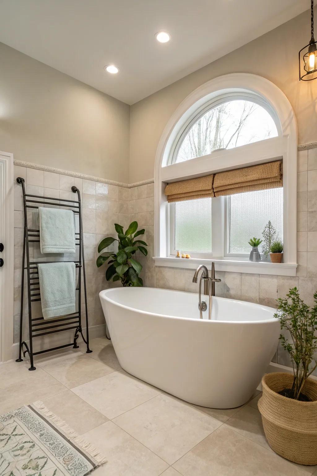 A separate soaking tub stands out as a luxurious centerpiece.