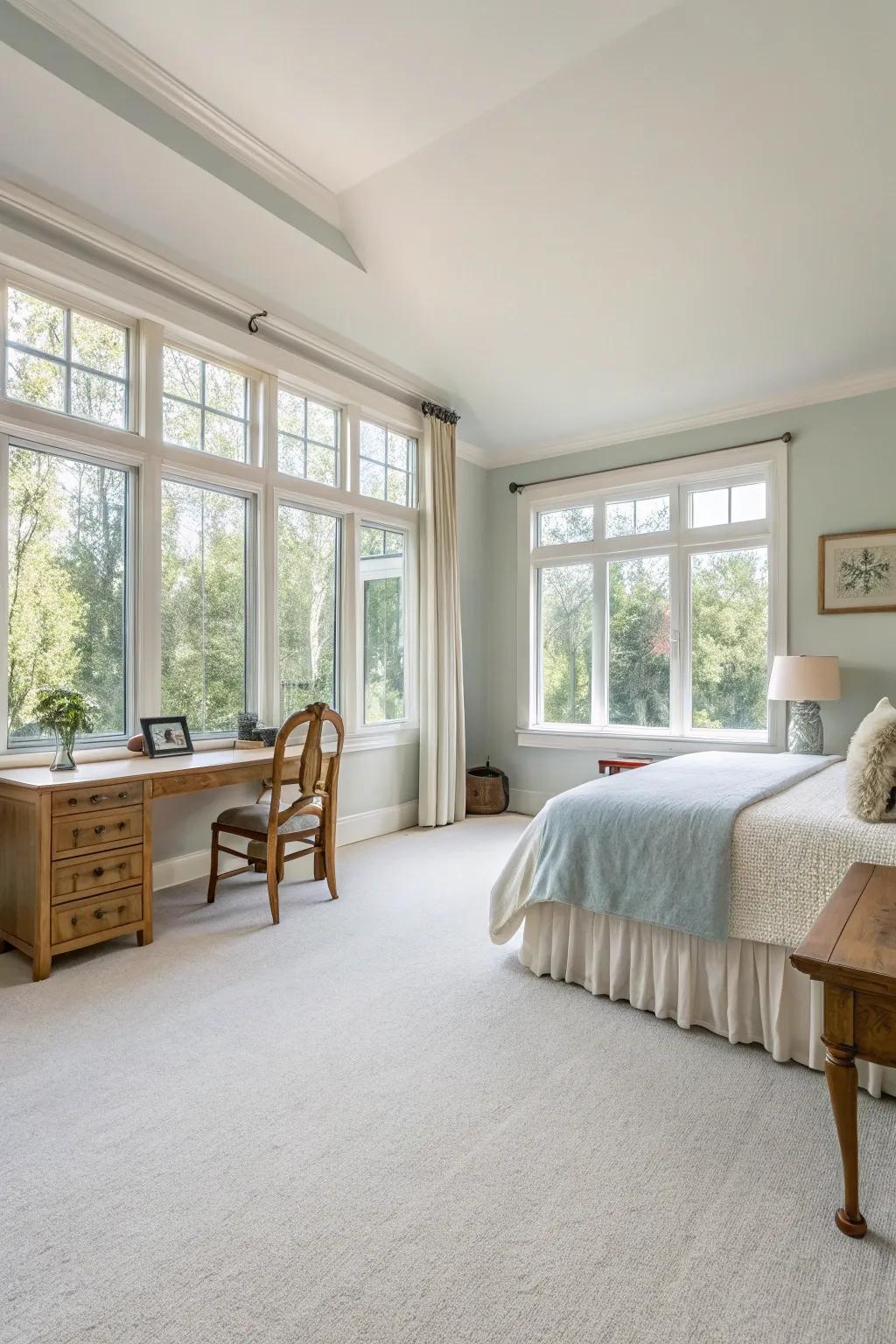 Cream-toned carpets amplify the brightness and sense of space in every room.
