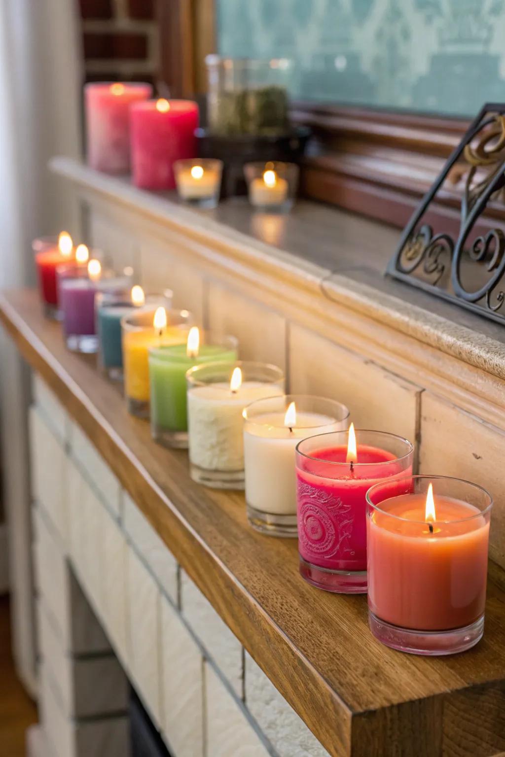 Establish a desired atmosphere using a collection of beautifully perfumed candles.