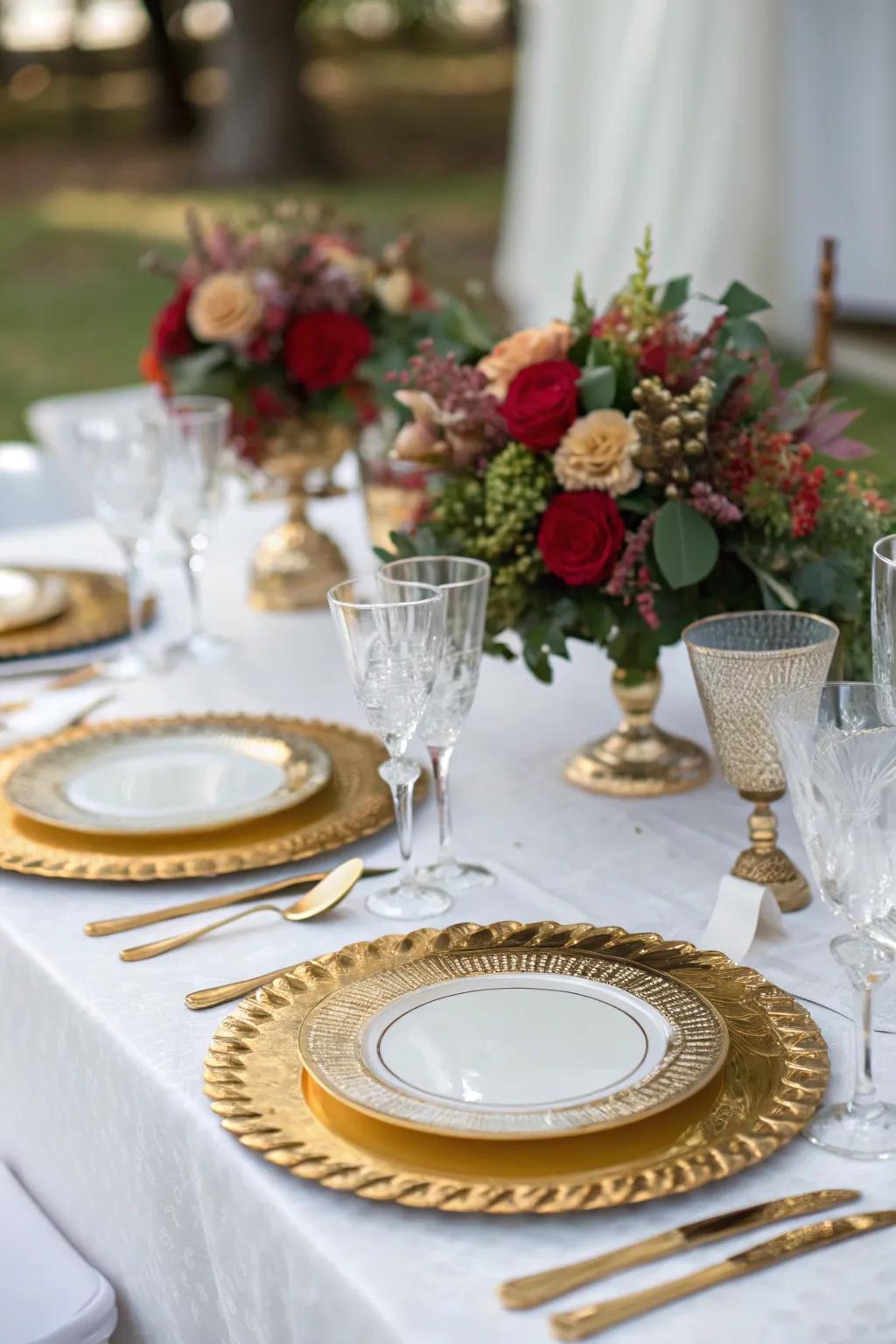 A sophisticated New Year's Eve table arrangement accented with metallic elements.
