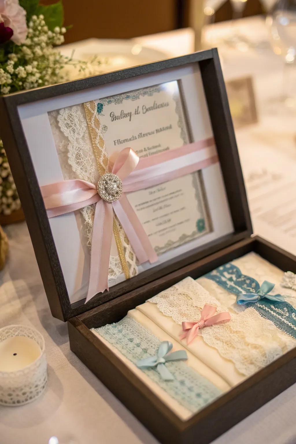 A personalized announcement card taking center stage.