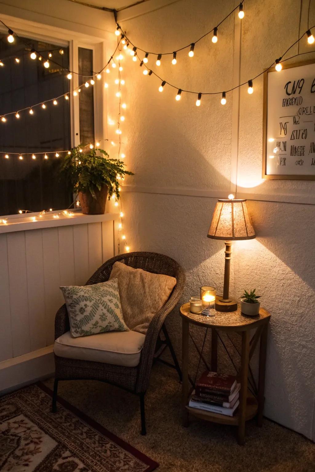 A nook aglow with warm lighting, ideal for easing tensions.