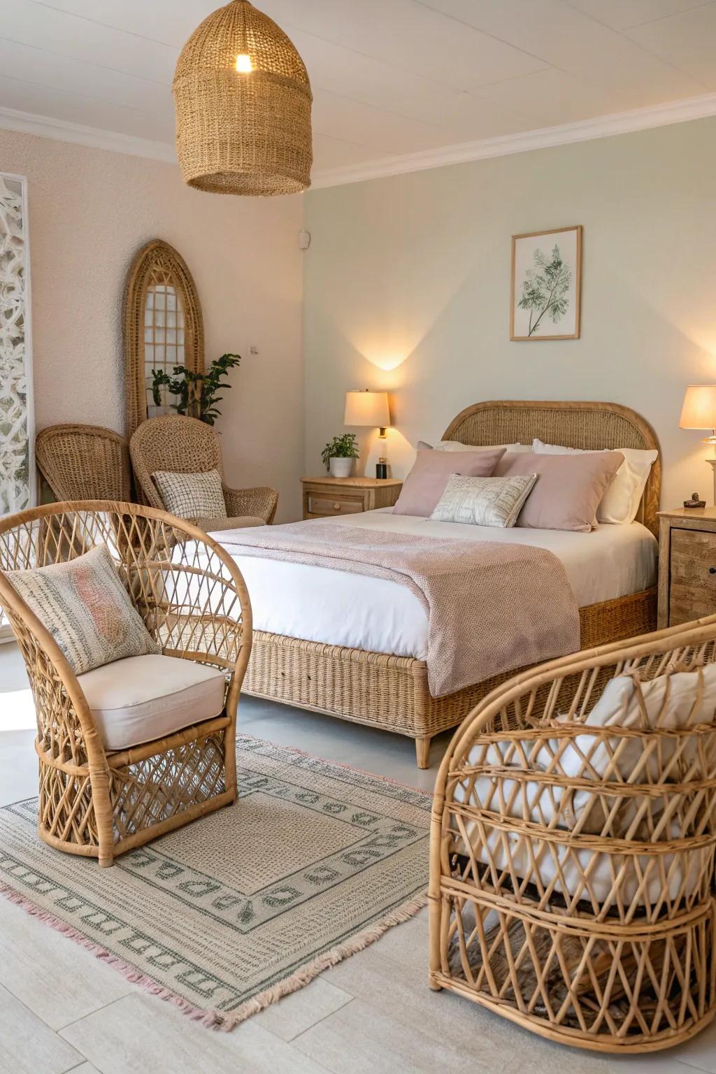 Wicker and rattan pieces add a natural element to your ocean-inspired space.